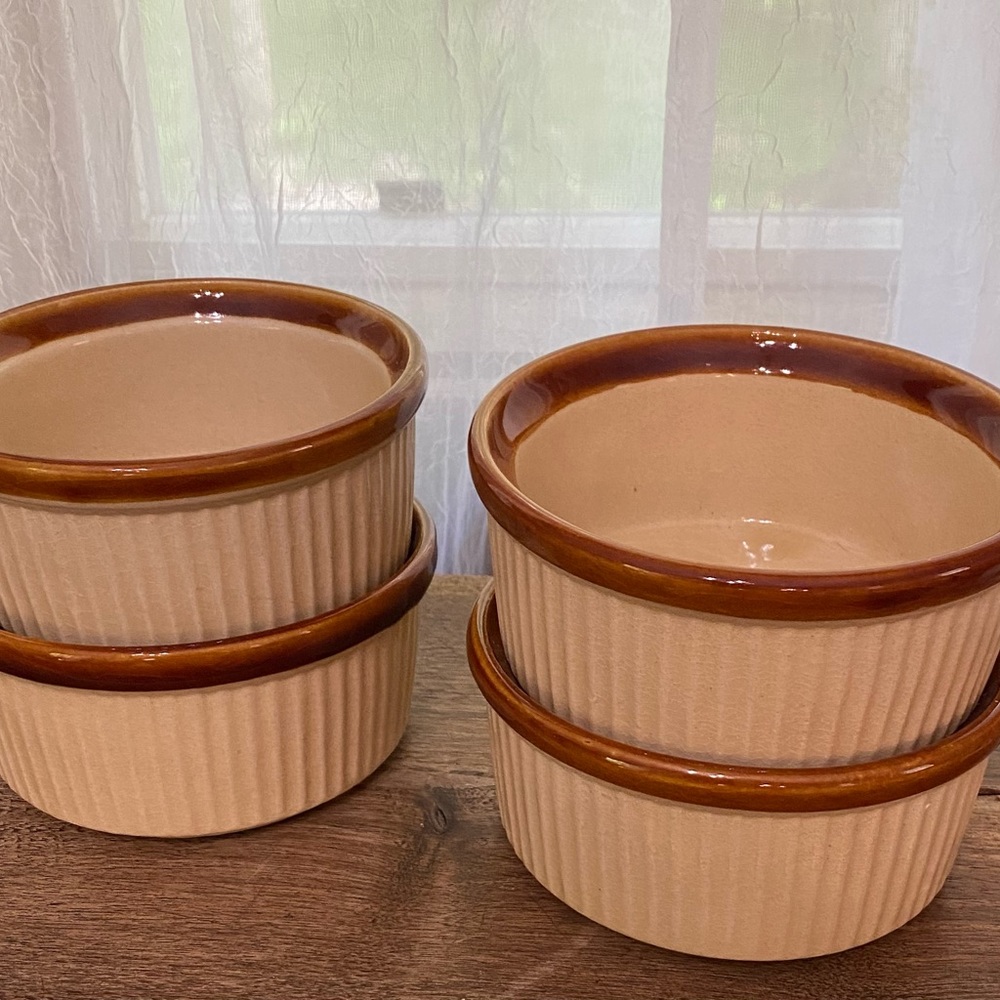 Vintage beige and brown soup cereal crock bowls set of 4